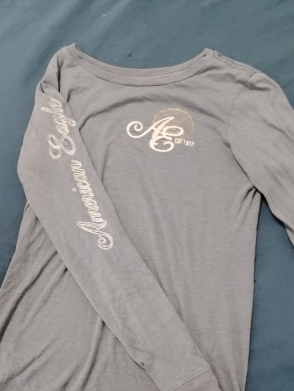 American Eagle Outfitters Light Gray Long Sleeve Logo Tee